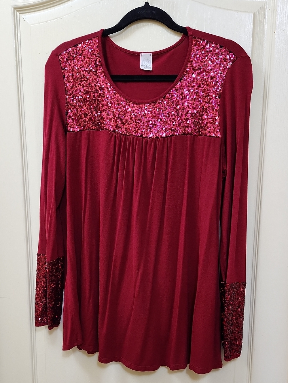 SUN N MOON LONG SLEEVE BLOUSE WITH SEQUIN YOKE AND CUFFS